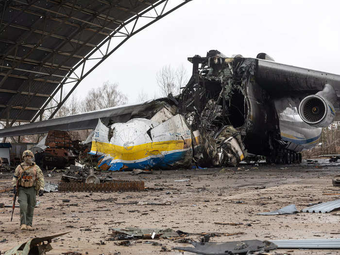 AFTER: The aircraft was destroyed by Russian forces on Feb. 24, 2022.