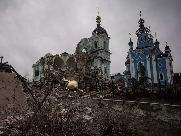 AFTER: The monastery was bombed in May, according to the Ukrainian Orthodox Church.