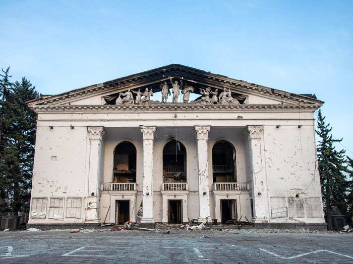 AFTER: Russian forces in March bombed the theater, which had been doubling as a shelter, killing hundreds of people. It