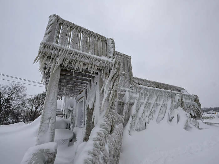 A series of photos of a local restaurant covered in giant icicles and thick layers of snow showed the severity of the snowstorm.