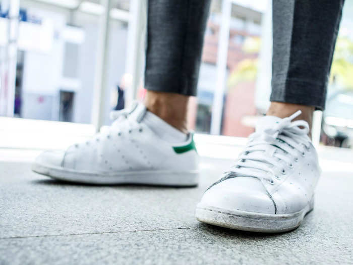 White sneakers add a sporty feel to any look.