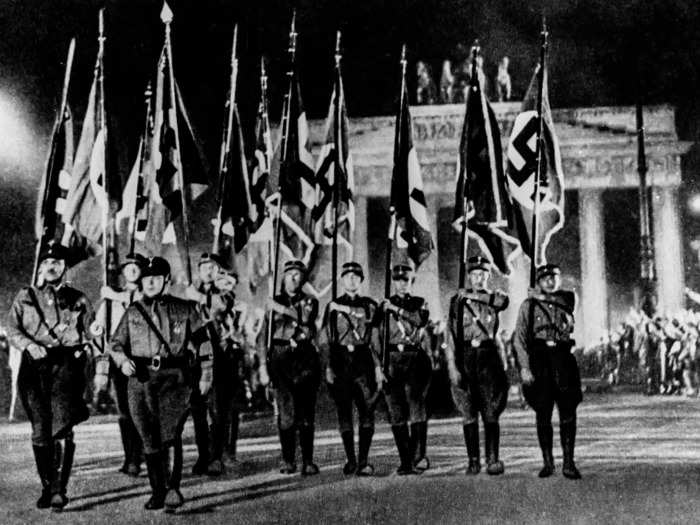 THEN: The Brandenburg Gate in 1933. Built in the late 1700s, this structure was historically a symbol of German pride, but Hitler turned it into a sign of Nazi power.