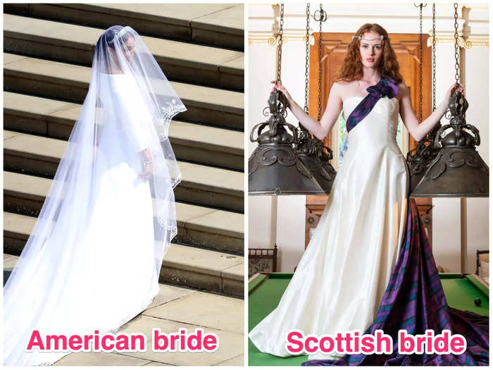 Meanwhile, some Scottish brides incorporate tartan into their wedding dresses.