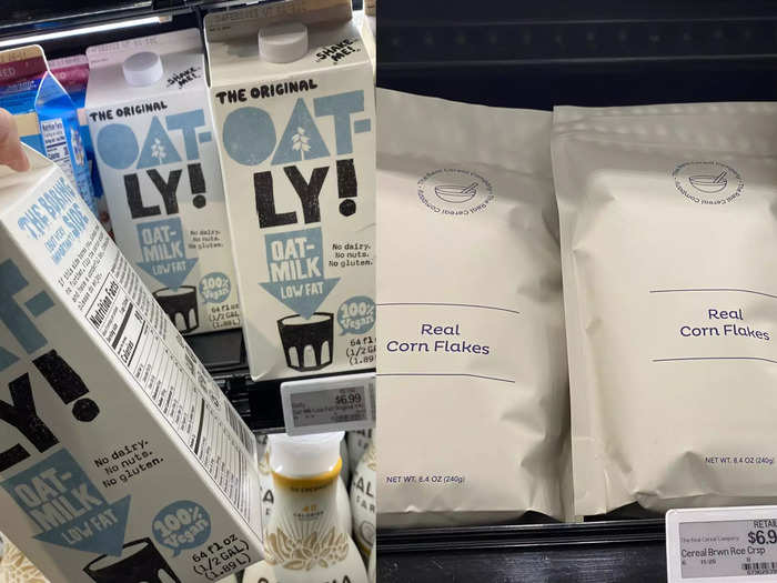 For breakfast, I usually have cereal and non-dairy milk. I grabbed some oat milk and a cereal called "real corn flakes," which only had two ingredients: organic corn grits and sea salt.