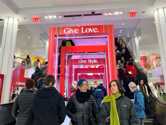 As Christmas music played through the speakers, I noticed a mezzanine floor ahead of me and another "Give Love" display.