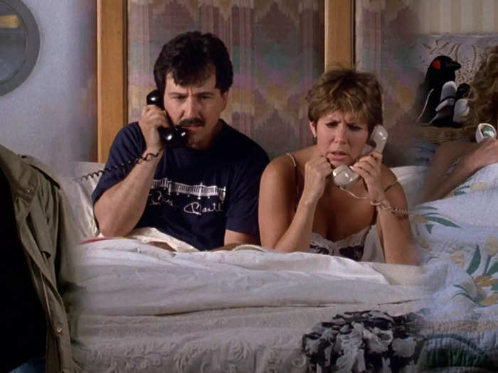 The four-way phone call scene took more than 60 takes to get right.