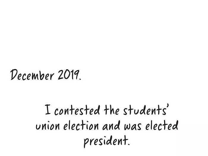 December 2019. I contested the students’ union election and was elected president. I started wearing the hijab to assert my presence as a Muslim woman. I spoke out against Yogi’s hate-mongering and threats to Muslims all over India. In mid-December, the Citizenship Amendment Act was passed. It granted citizenship to migrants from the neighboring countries of Afghanistan, Pakistan, and Bangladesh. Minorities of these three countries. As long as they were not Muslims. Its main purpose is to disqualify Muslims from being citizens of India. Protests erupted. The day after a protest, the police showed up on campus, beating people. A student lost his eye. Some had hands amputated. I came to Allahabad and gave a speech there. Parts of it were tweeted by a spokesperson for the ruling Bharatiya Janata Party and the national media then picked it up. For the next three or four days, I was put on trial by the media. My face was plastered everywhere. Prime-time shows would show the speech using sensational music in the background. The day it started, I had to take a late-night train. One of the passengers started playing one of the news videos featuring me really loudly. I put a blanket over my face. I didn’t move from my seat the entire trip. It was a very scary journey.