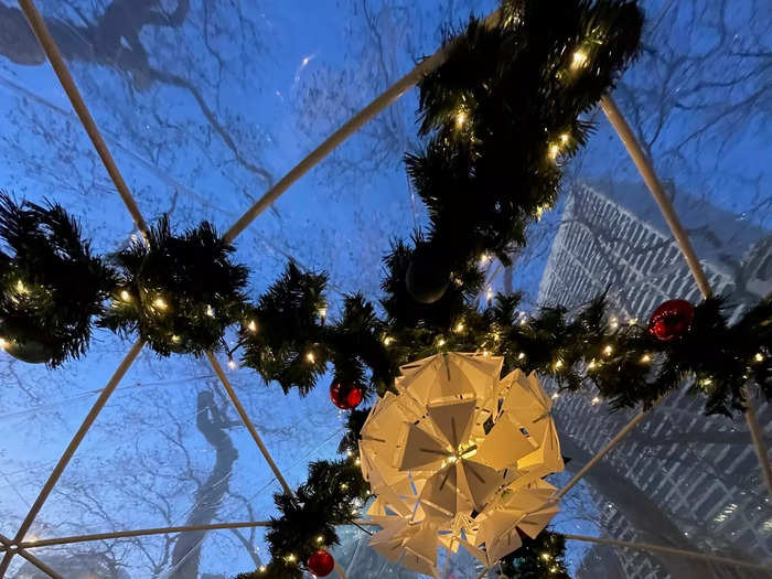 Located in Midtown, the Curling Café is behind New York Public Library and has views of the city. The domes, which will be there through January, were decorated with festive lights and garland.