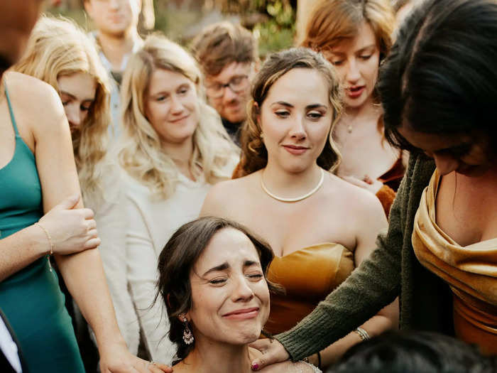 A bride was overcome with emotion on her wedding day.