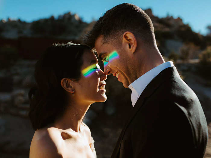 A rainbow was expertly framed on the newlyweds