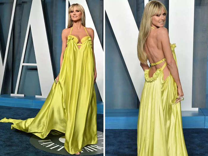 She then attended the Vanity Fair Oscars after party in March while wearing a chartreuse gown with bold details.