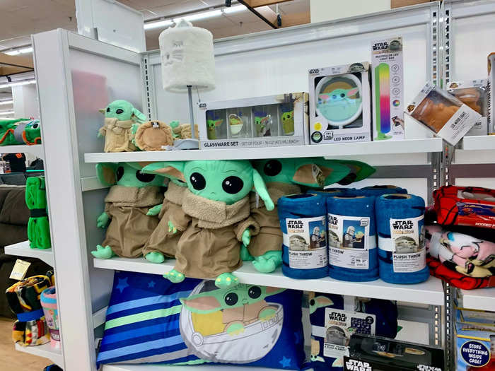 There was half an aisle entirely dedicated to Baby Yoda merchandise, with blankets, stuffed toys, pillows, and other items.