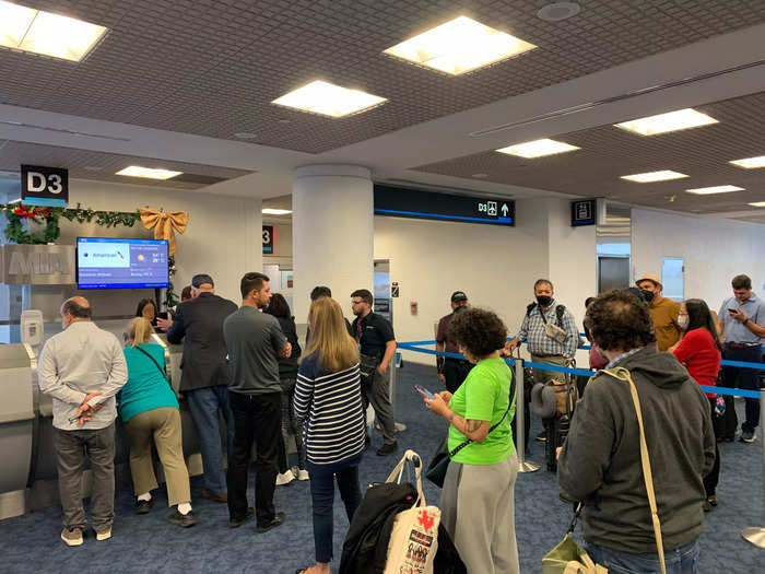 About an hour before boarding, a gate agent announced over the loudspeaker that the flight was delayed due to the airplane