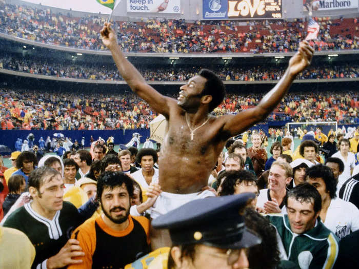 Pelé played most of his club-level career for Santos, but he joined New York Cosmos in 1975 and helped elevate the game in the States.