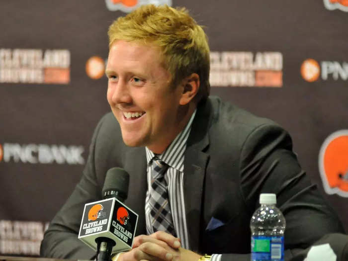 The Browns selected Brandon Weeden out of Oklahoma State with the 22nd pick of the first round. The Browns received the pick from the Falcons in a 2011 draft-day trade that gave Atlanta Julio Jones with the sixth pick.