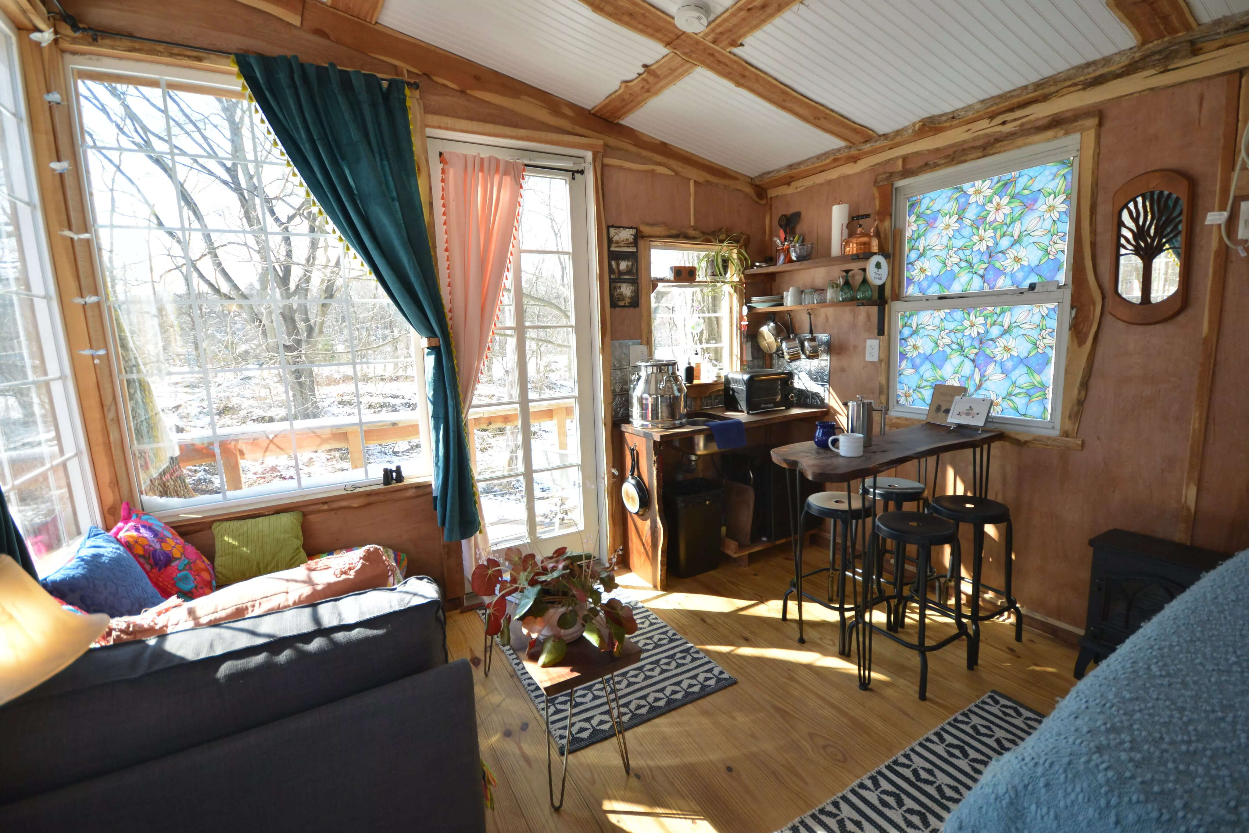 The interior of the Airbnb treehouse