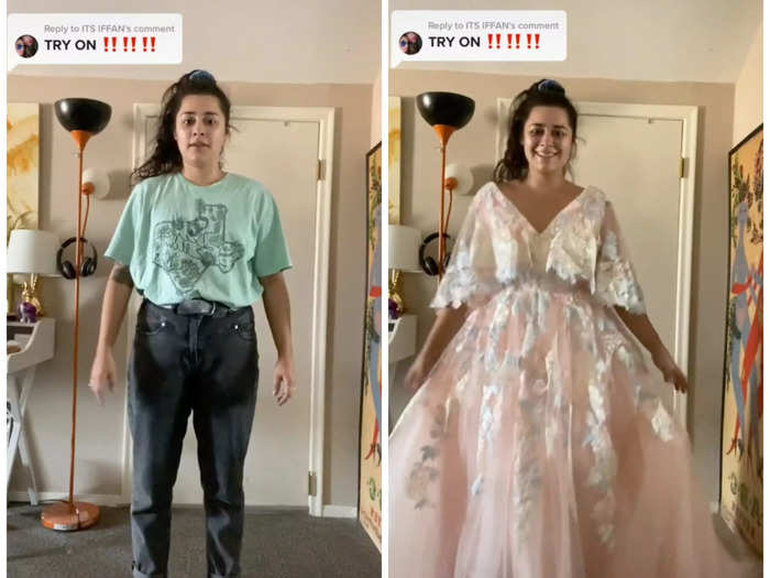 Madison Cervantes paid $200 for a pink vintage wedding dress with blue lace accents ahead of her wedding.