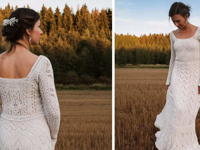 Veronika Lindberg knitted her own wedding dress from scratch over a period of 45 days.