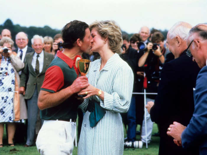 They shared a kiss in front of the public and press after a charity polo match in 1985.