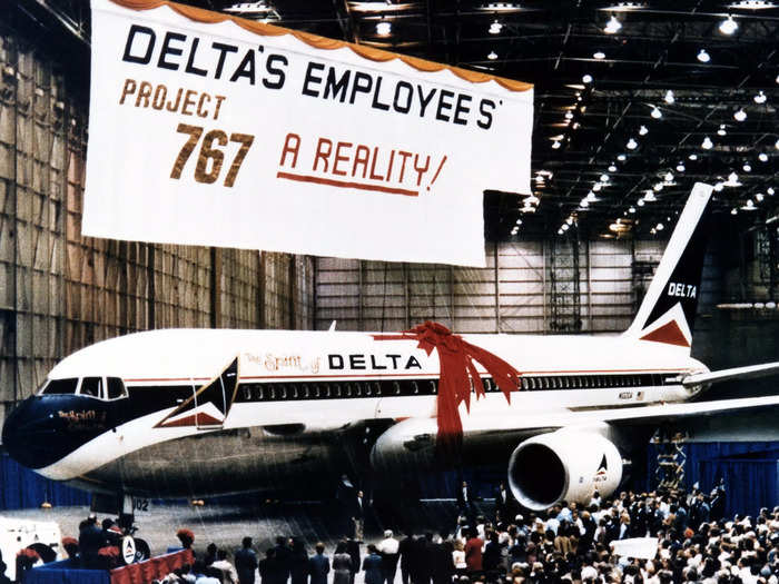 Dubbed the "Spirit of Delta," over 7,000 people, including employees, friends, family, and the media, unveiled the widebody plane in a hangar during a ceremony in Atlanta, and it soon became a workhorse for the carrier.