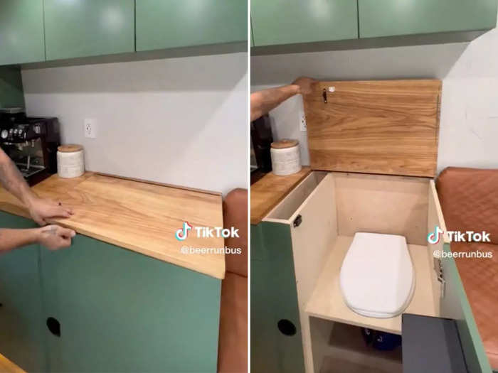 The couple also disguised their toilet to look like a cabinet.