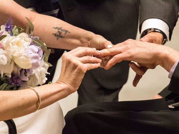 Smouther and Matt then exchanged wedding rings, which they had designed themselves.