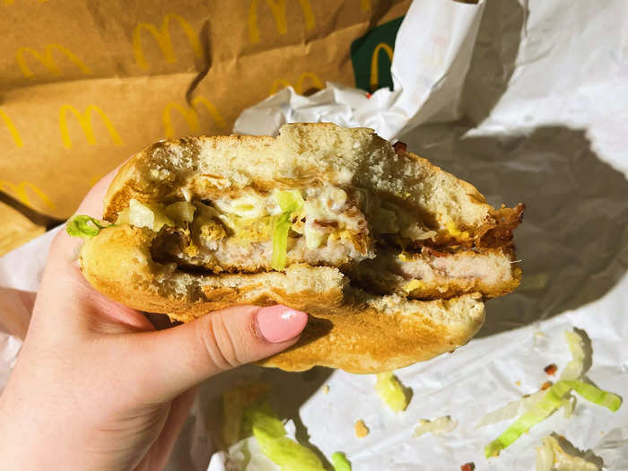 The chicken patty was really flavorful, but I thought it looked and tasted more like a large chicken nugget compared to the chicken fillets I usually get in sandwiches at home.