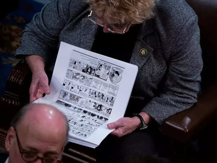 On day three, Rep. Zoe Lofgren, a Democrat from California, apparently took to reading comics on the House floor.