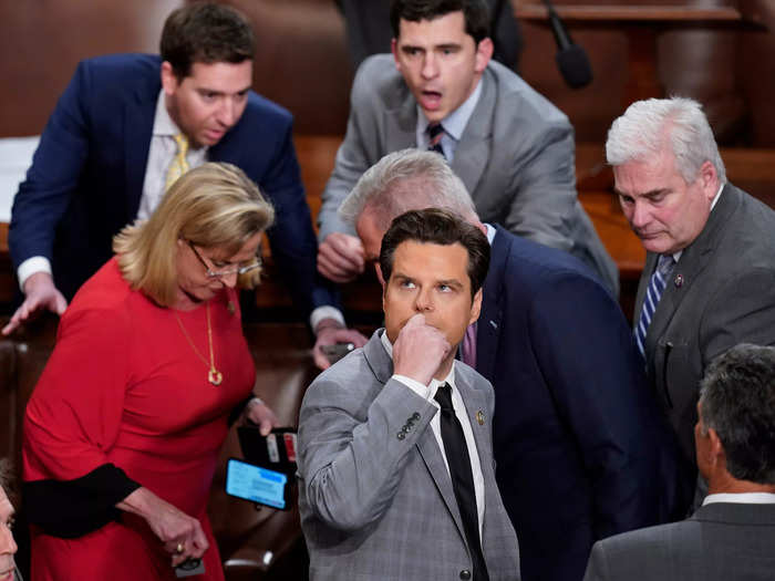 Rep. Matt Gaetz of Florida stares off into the distance in the House chamber following McCarthy