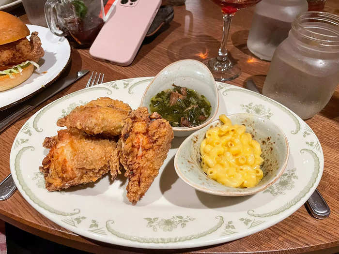 But my main entree, fried chicken, was dry and flavorless. It was difficult to finish, and not just because the portions were massive.