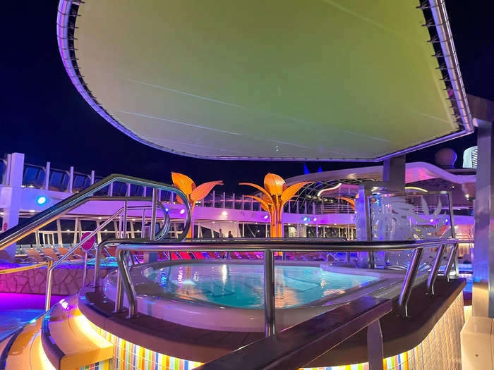 It was only ever quiet at night. And even then, the pool deck remained vibrant with plenty of multicolor accent lights.