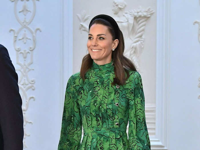 For her first engagement during her 2020 royal tour of Ireland, she opted for a festive green printed midi dress.