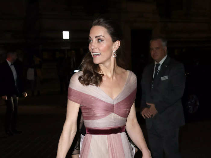 A few days later, Kate went for a subtle pop of color in this pink gown.