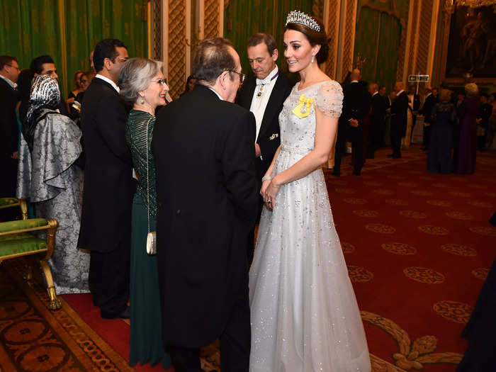 She stunned at the annual Diplomatic Corps reception in a shimmery Jenny Packham gown.