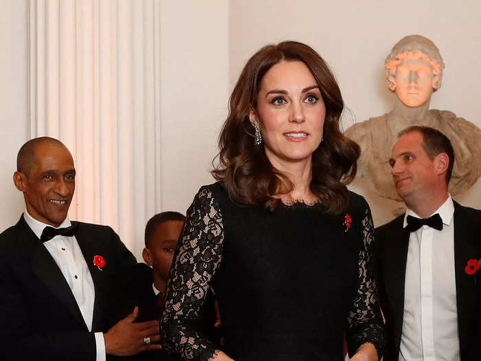 Kate looked classy in a black Diane von Furstenberg gown at a gala dinner in 2017.