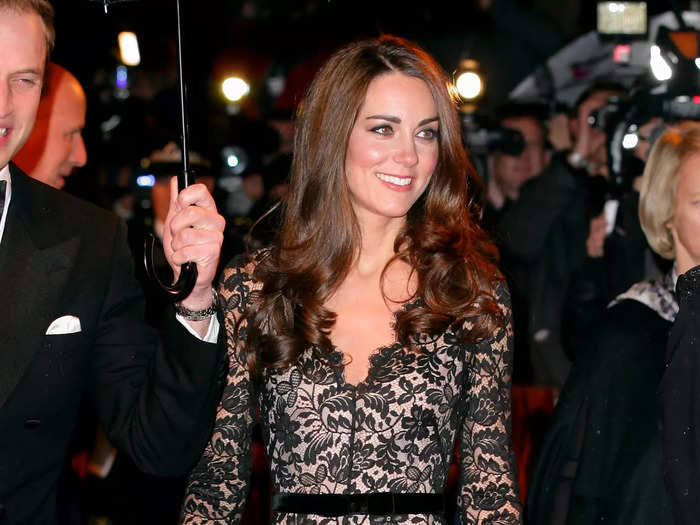 Kate showed off a darker side in this lace gown at the UK premiere of "War Horse."