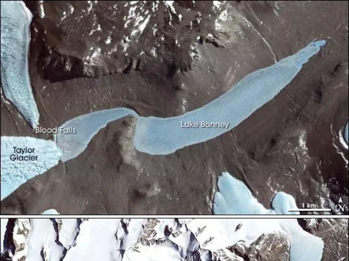 In a 2015 study, researchers found a network of rivers flowing through cracks in the glacier using ice-penetrating radar. That means liquid water can exist inside an extremely cold glacier.