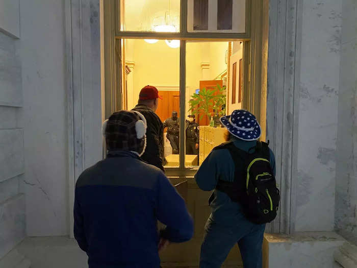 Pro-Trump supporters at the Capitol riot were also seen attempting to enter the Capitol through broken windows and doors.