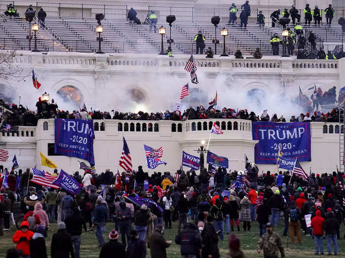 Similarly, on January 6, 2021, pro-Trump supporters climbed the walls of the Capitol and nearby scaffolding carrying Trump 2020 flags.