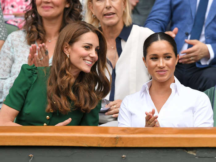 Later that same month, Meghan and Kate were yet again all smiles courtside at Wimbledon.