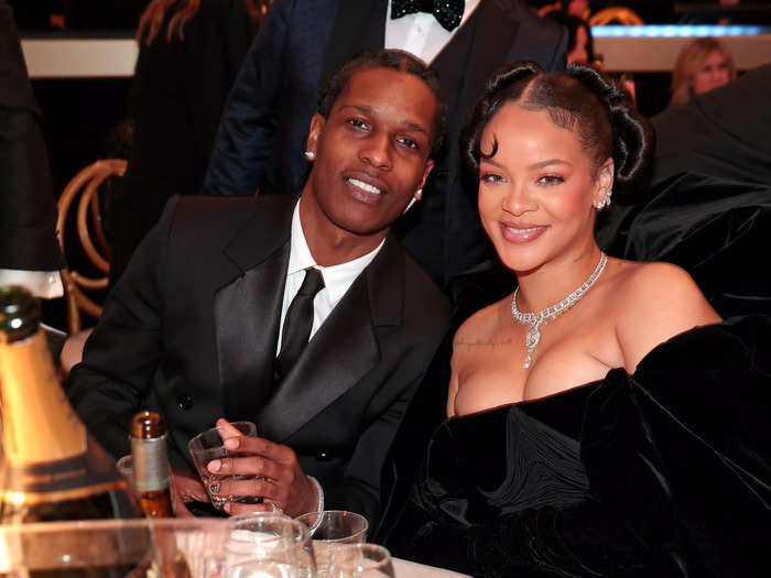 ASAP Rocky and first-time Golden Globe nominee Rihanna missed the red carpet and the beginning of the ceremony but turned up halfway through.