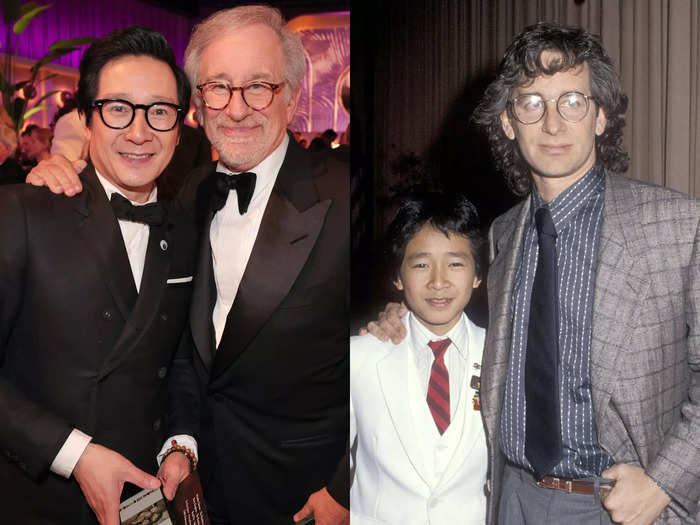 Ke Huy Quan thanked Steven Spielberg for discovering him in "Indiana Jones" in his speech after receiving the best supporting actor prize for his role in "Everything Everywhere All at Once." Later, they posed together, recreating a photo taken of them in 1985.