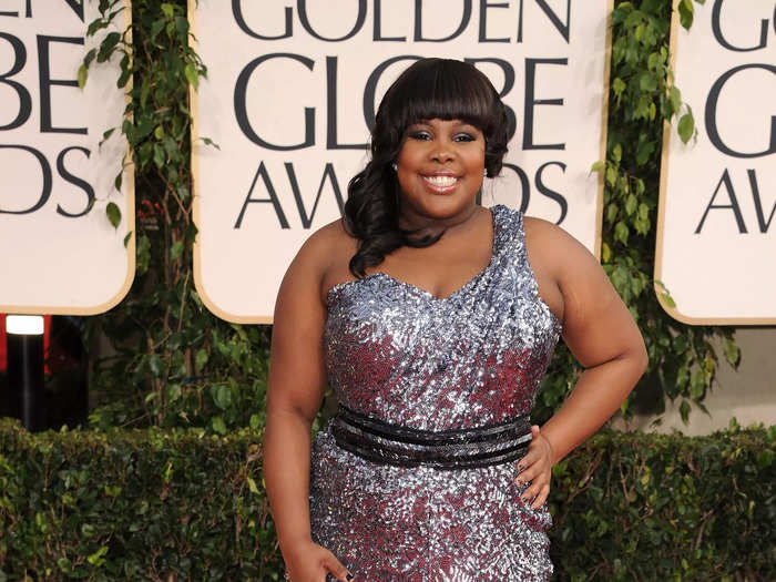 January 2011: Amber Riley posed on the red carpet wearing a sparkling single-shoulder gown.