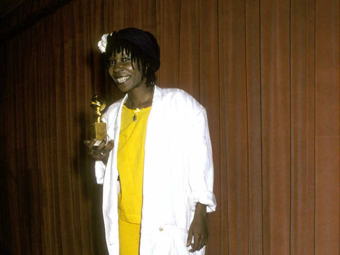 January 1986: Whoopi Goldberg changed the game with her casual red-carpet style.