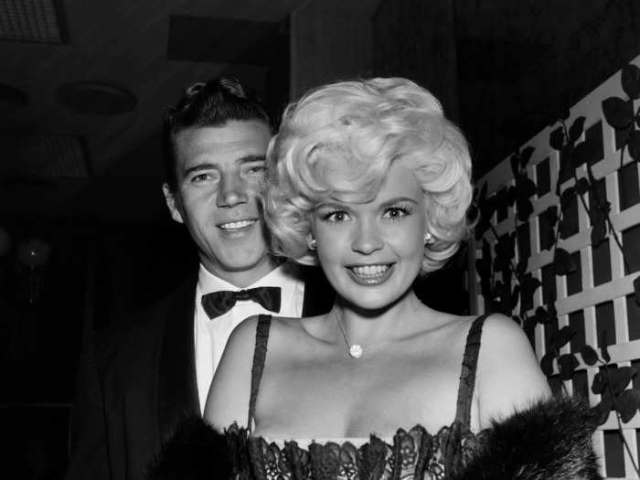 March 1961: Jayne Mansfield wore a show-stopping dark dress.