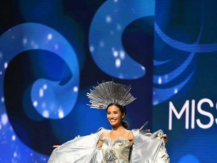 Miss Malaysia Cheam Wei Yeng evoked the look of Mount Kinabalu, the tallest mountain in her home country.