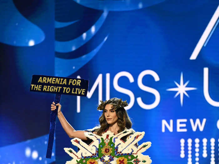 Miss Armenia Kristina Ayanian used her national costume to make a powerful political statement.