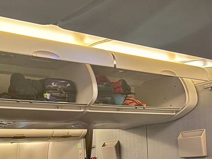 I got settled into my seat with the help of the cabin crew who stowed my luggage. The overhead bins are situated high and can be difficult to reach for shorter humans like myself.