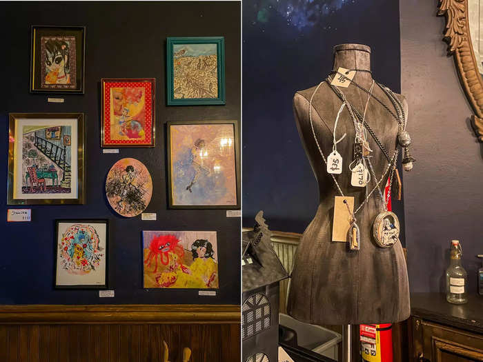 I noticed that the art on the walls and jewelry on display were for sale, and there was a table of flyers for local events and businesses in the front.