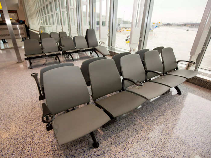 So when we toured around the airport seating next to gate A27, I was happy to see plenty of underseat outlets and USB ports glowing bright blue.